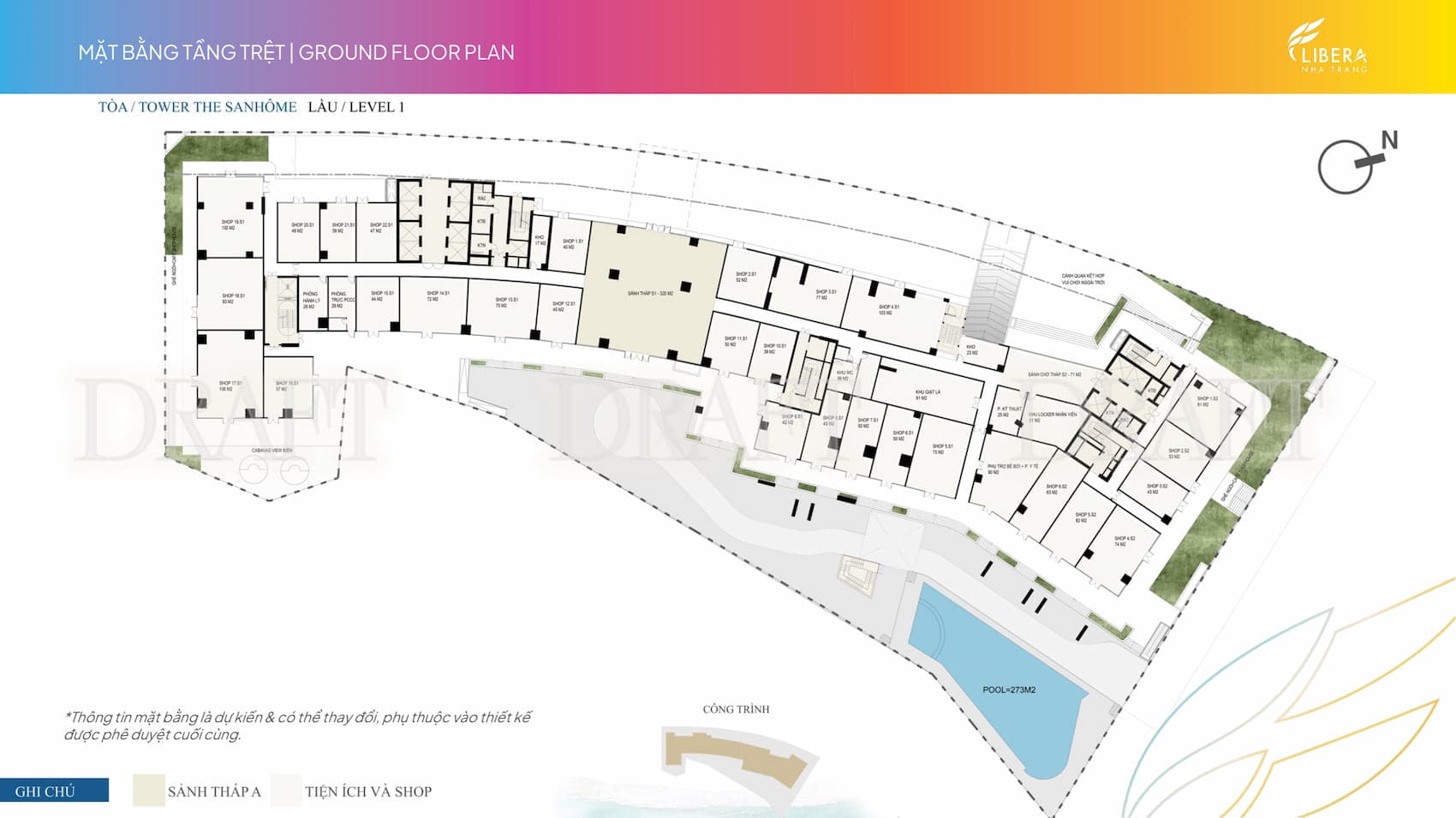 Mặt bằng căn hộ Libera Nha Trang tầng trệt